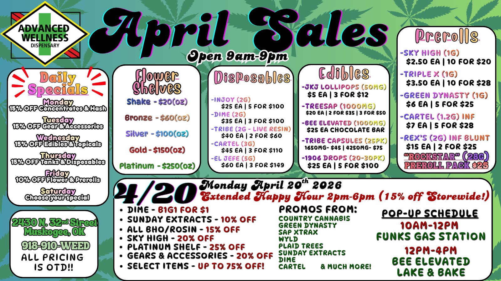 Advanced Wellness and Dispensary ☆𖠞PUFF, PUFF, PASS THE SAVINGS! 𖠞☆ HAPPY 4/20!!