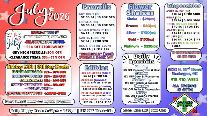 Advanced Wellness and Dispensary ꒷꒦꒷꒦ 7/10 OIL DAY IS HERE! ꒷꒦꒷꒦