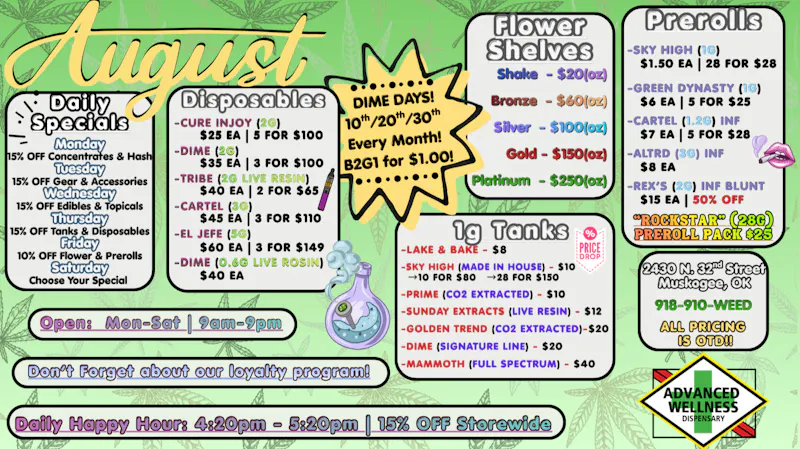 Advanced Wellness and Dispensary Goodbye July, Hello ♦August♦