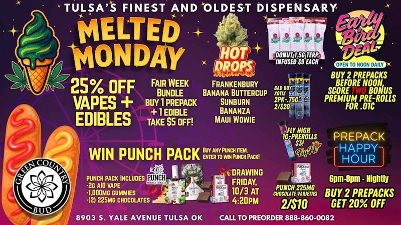 Green Country Bud - 91st & Yale Ave 🎡25% OFF Vapes + Edibles ✨MELTED MONDAY