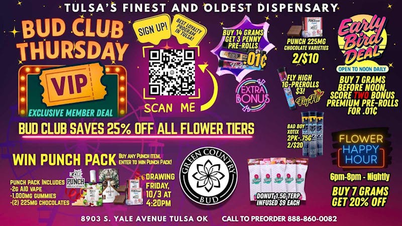 Green Country Bud - 91st & Yale Ave Bud Club: 25% OFF all flower tiers