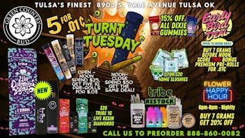 Green Country Bud - 91st & Yale Ave 💀 5 for $.01 Pre-Rolls + Killer Tuesday Deals! 💨