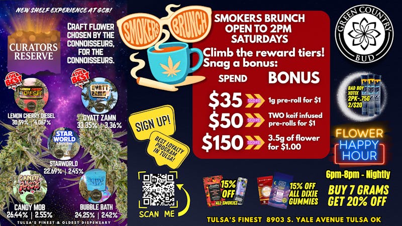 Green Country Bud - 91st & Yale Ave 🌿 Saturday Brunch Deals & Craft Flower Drop!