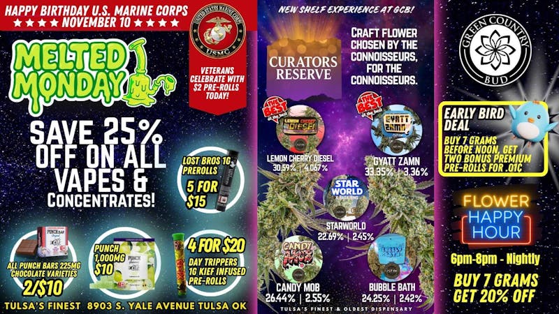 Green Country Bud - 91st & Yale Ave 🔥 Melted Monday: 25% Off Vapes & Dabs!