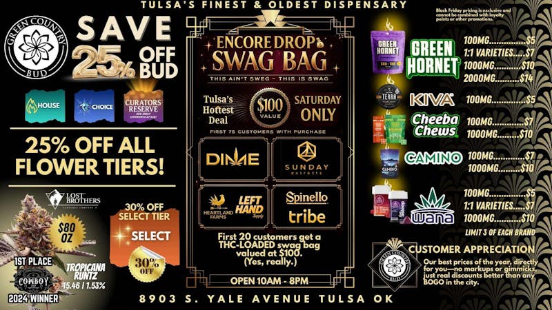 Green Country Bud - 91st & Yale Ave 💰 $100 Swag Bag – Only at Green Country Bud!