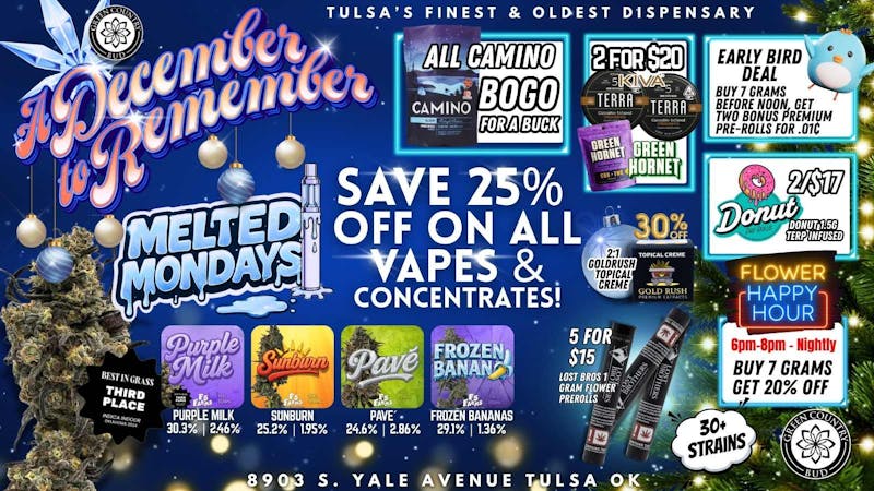 Green Country Bud - 91st & Yale Ave 🔥 Melted Monday: 25% Off Vapes & Concentrates!