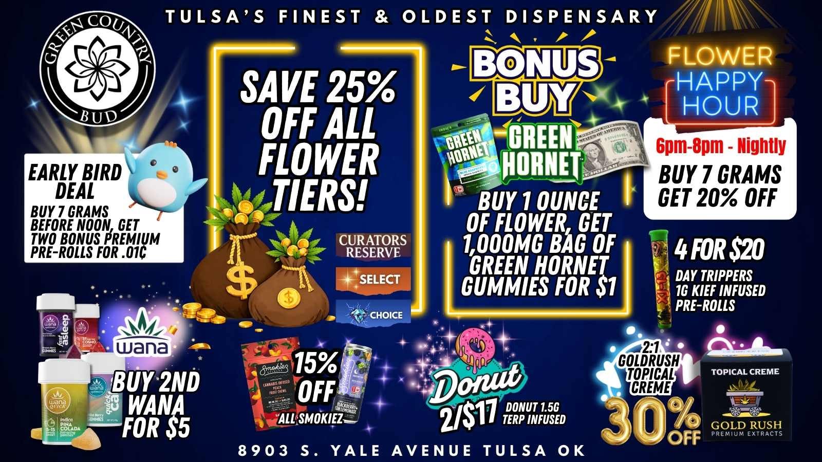 Green Country Bud - 91st & Yale Ave 25% OFF All Flower + $1/1,000mg Gummies