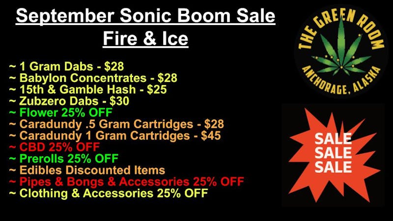The Green Room AK September Sonic Boom Sale Fire & Ice