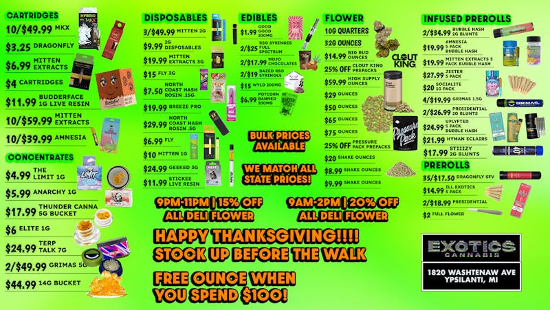 Exotics Cannabis - Ypsilanti ⚡ Power Hour 15% OFF + Ypsilanti's Best Deals