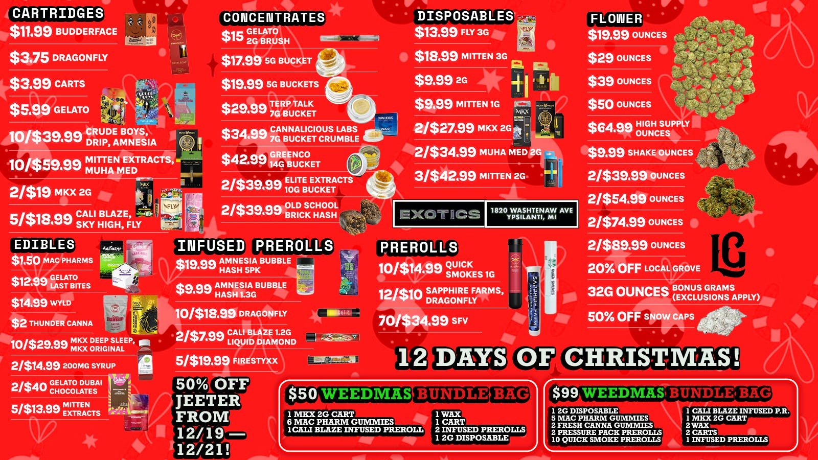 Exotics Cannabis - Ypsilanti 12 Days of Weedmas + Ypsilanti's Best Deals