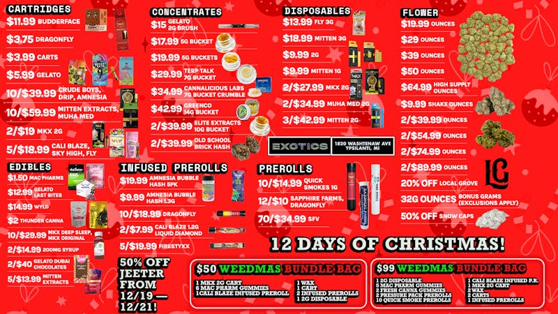 Exotics Cannabis - Ypsilanti 12 Days of Weedmas + Ypsilanti's Best Deals