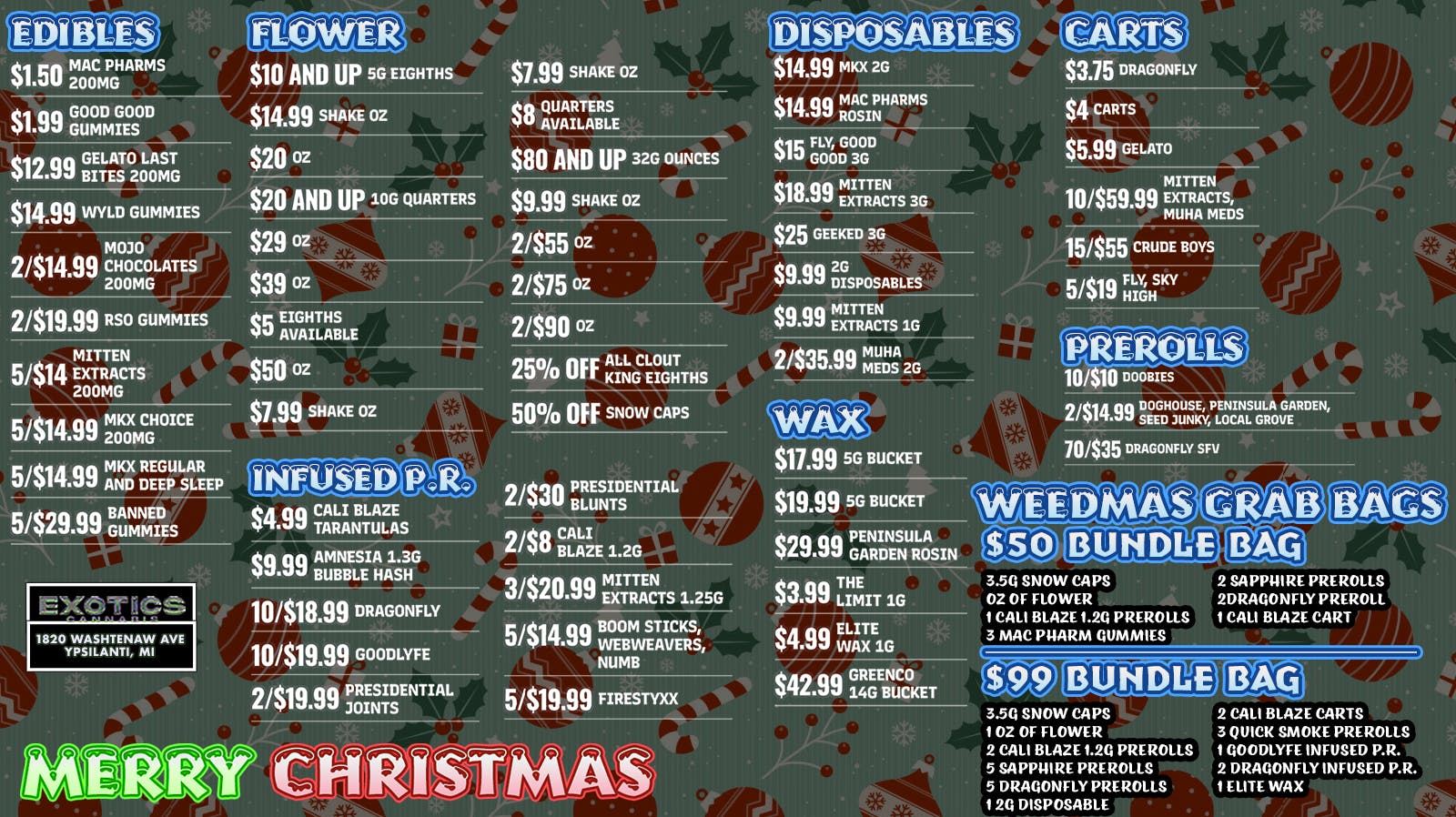 Exotics Cannabis - Ypsilanti 12 Days of Weedmas + Ypsilanti's Best Deals