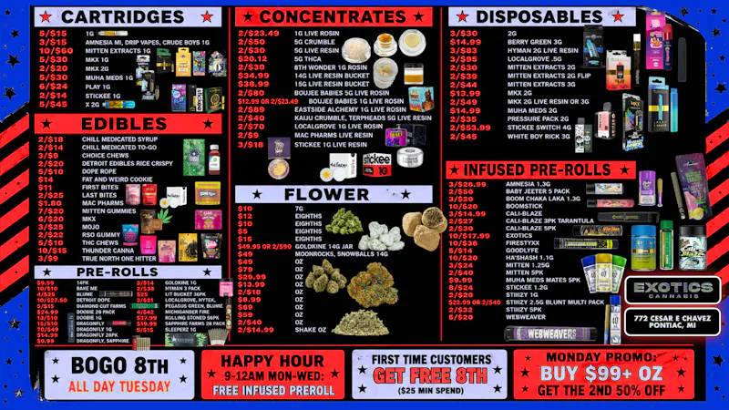 Exotics Cannabis - Pontiac NOW OPENED!! $3.99 BIG BUD OUNCES WHILE SUPPLIES LAST🔥PONTIAC