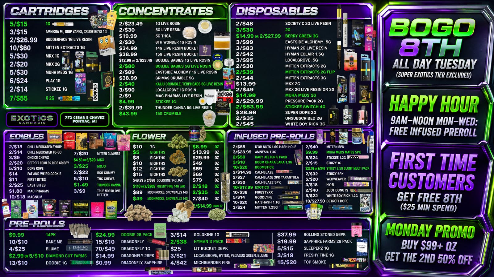 Exotics Cannabis - Pontiac NOW OPENED!! 🔥15/$59 PV CART | $3.99 BUD OZ | $14.99 28 PR 🔥