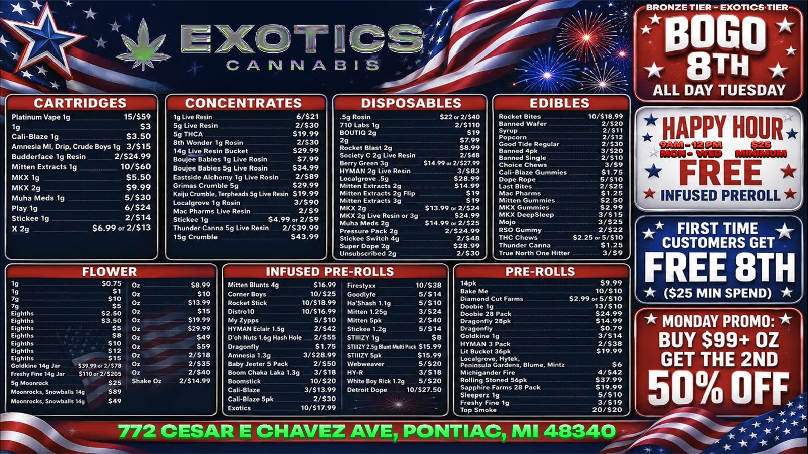 Exotics Cannabis - Pontiac NOW OPENED!! $7.99 2G | $29.99 14G LR Bucket🍬 | $8.99OZ🔥