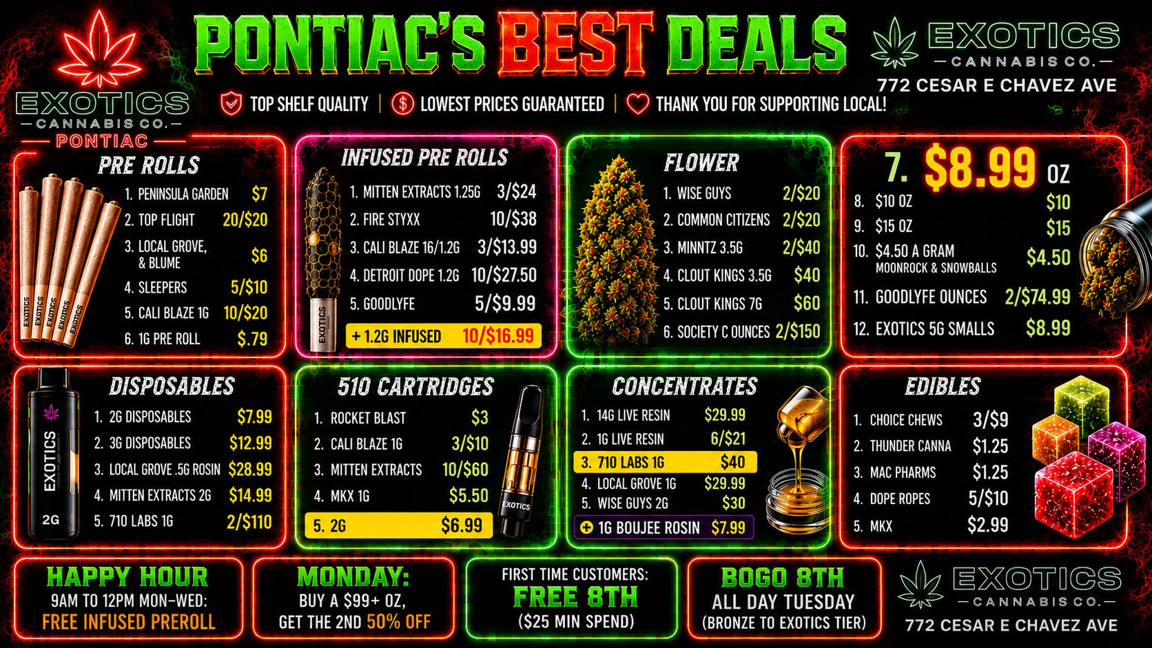 Exotics Cannabis - Pontiac NOW OPENED!! $12.99 3g Disposable 🔥Up to 30% OFF DELI FLOWER🔥