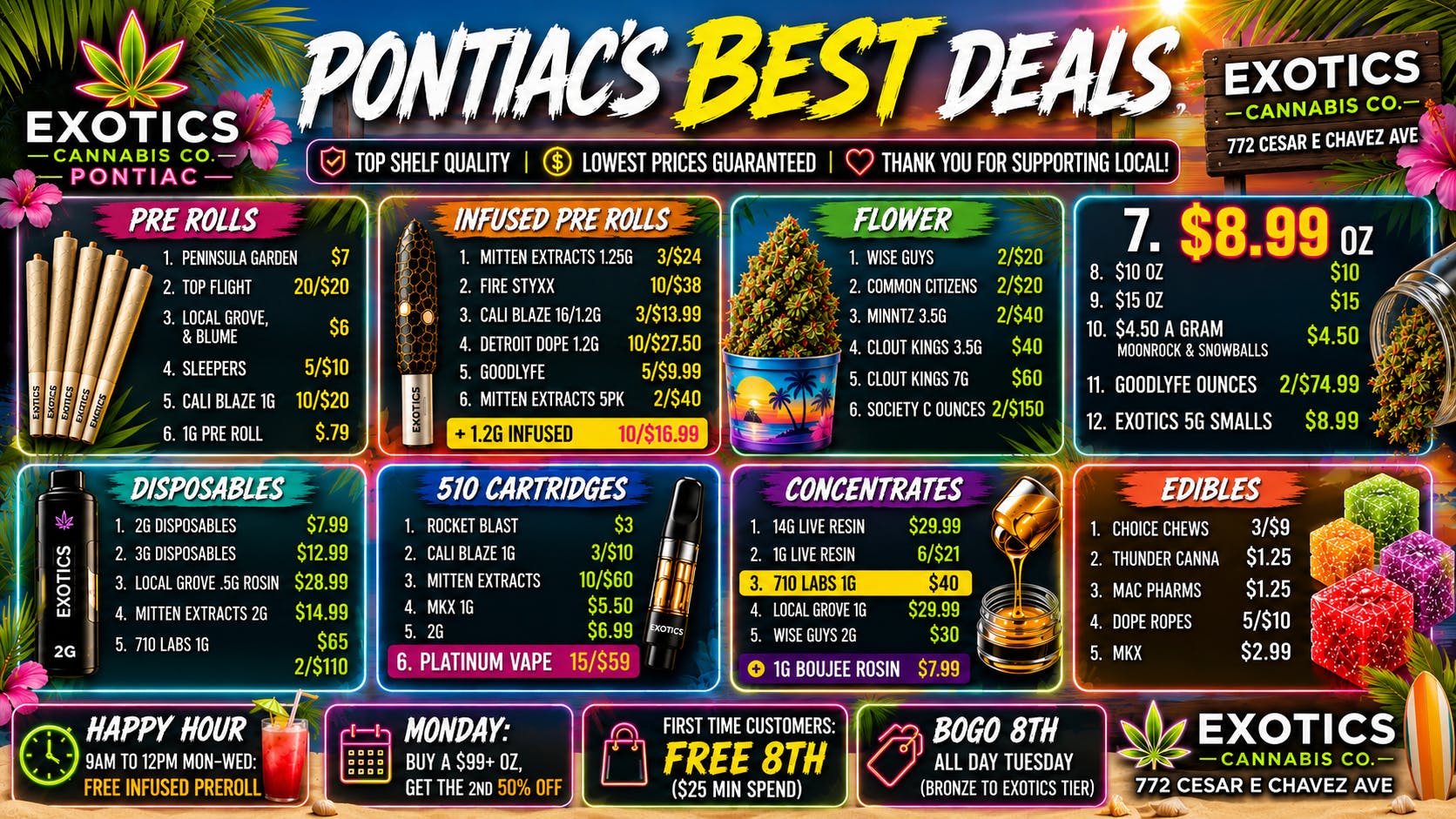 Exotics Cannabis - Pontiac NOW OPENED!! 🔥$8.99 OUNCES | 15/$59 PV CARTS | $7.99 2g AIO 🔥