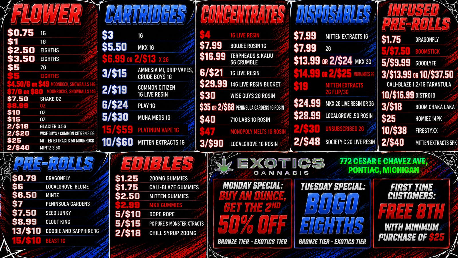 Exotics Cannabis - Pontiac NOW OPENED!! 🔥3/$60 BABY JEETER🔥 |🔥 UP TO 30% OFF DELI🔥