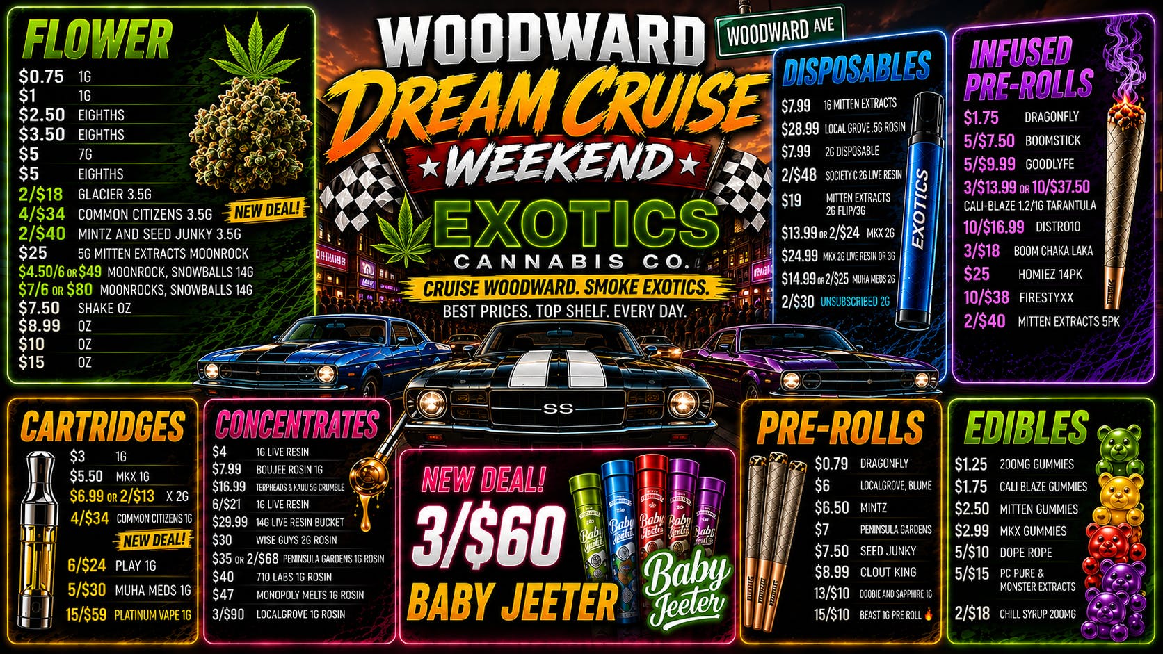 Exotics Cannabis - Pontiac NOW OPENED!! 🏁 WOODWARD DREAM CRUISE DEALS ARE LIVE! 🏁