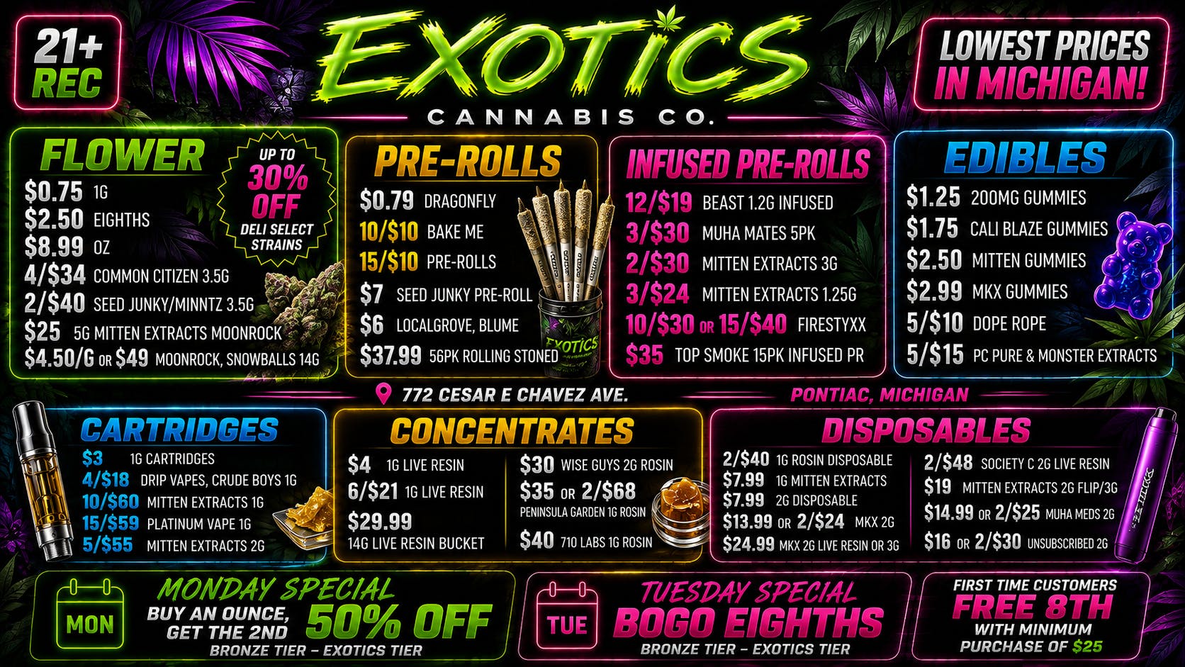 Exotics Cannabis - Pontiac NOW OPENED!! 🔥BOGO DELI 8ths🔥 | LOWEST PRICES IN MICHIGAN!!!
