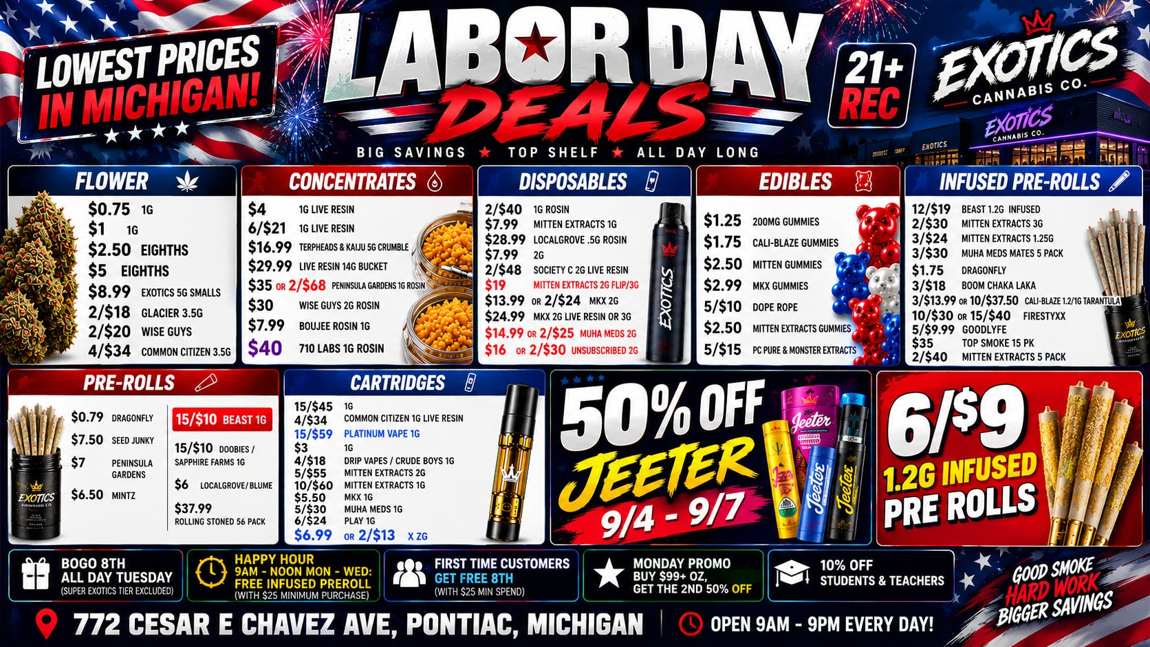 Exotics Cannabis - Pontiac NOW OPENED!! 🔥50% OFF JEETER🔥 6/$9 1.2g Infused Pre Rolls🔥