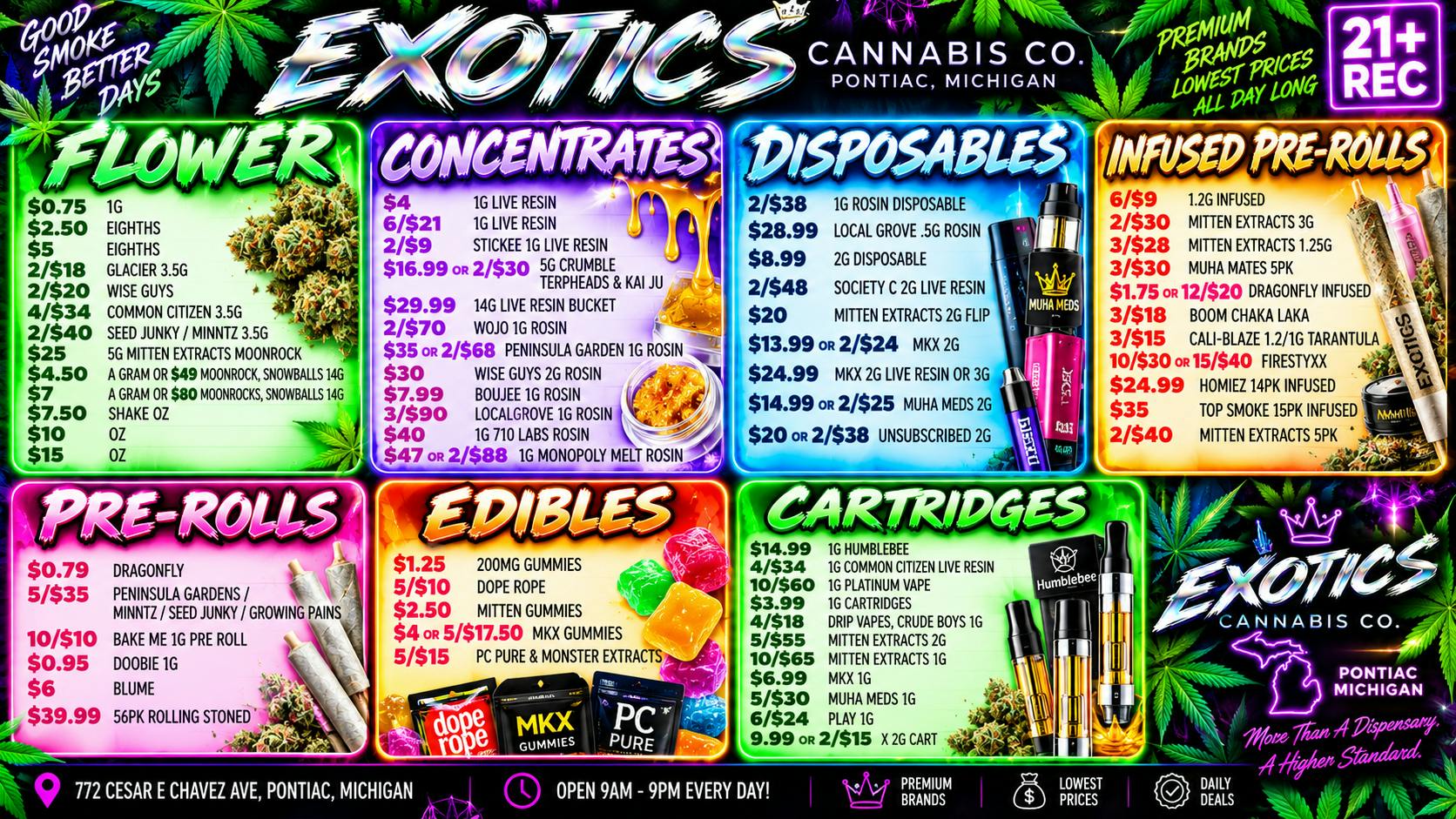 Exotics Cannabis - Pontiac NOW OPENED!! PONTIAC NOW OPEN | LOWEST PRICES | DAILY DEALS
