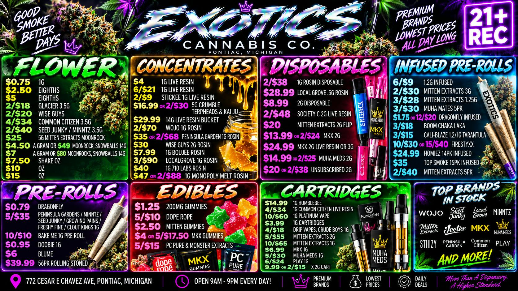 Exotics Cannabis - Pontiac NOW OPENED!! PONTIAC NOW OPEN | LOWEST PRICES | DAILY DEALS