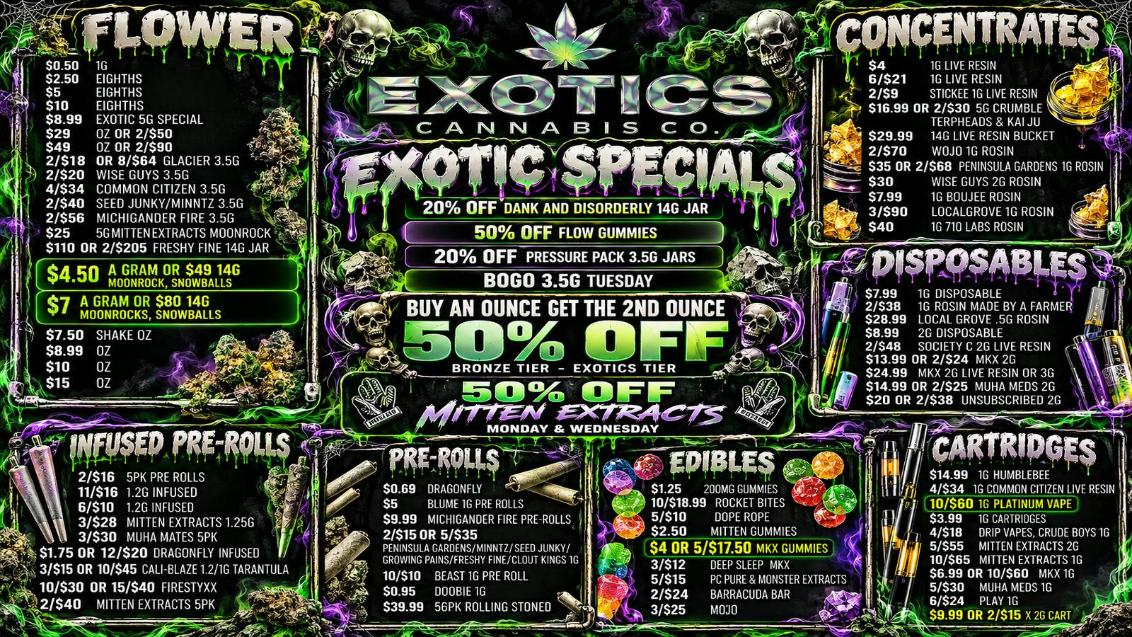 Exotics Cannabis - Pontiac NOW OPENED!! $4.95 OZ🔥50% OFF MITTEN EXTRACTS🔥