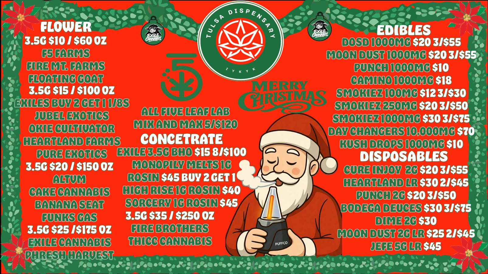 Tulsa Dispensary CHRISTMAS DEALS AT TULSA DISPENSARY!