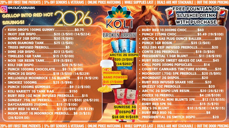 Koli Cannabis - Broken Arrow Gallop Into Red Hot Savings!