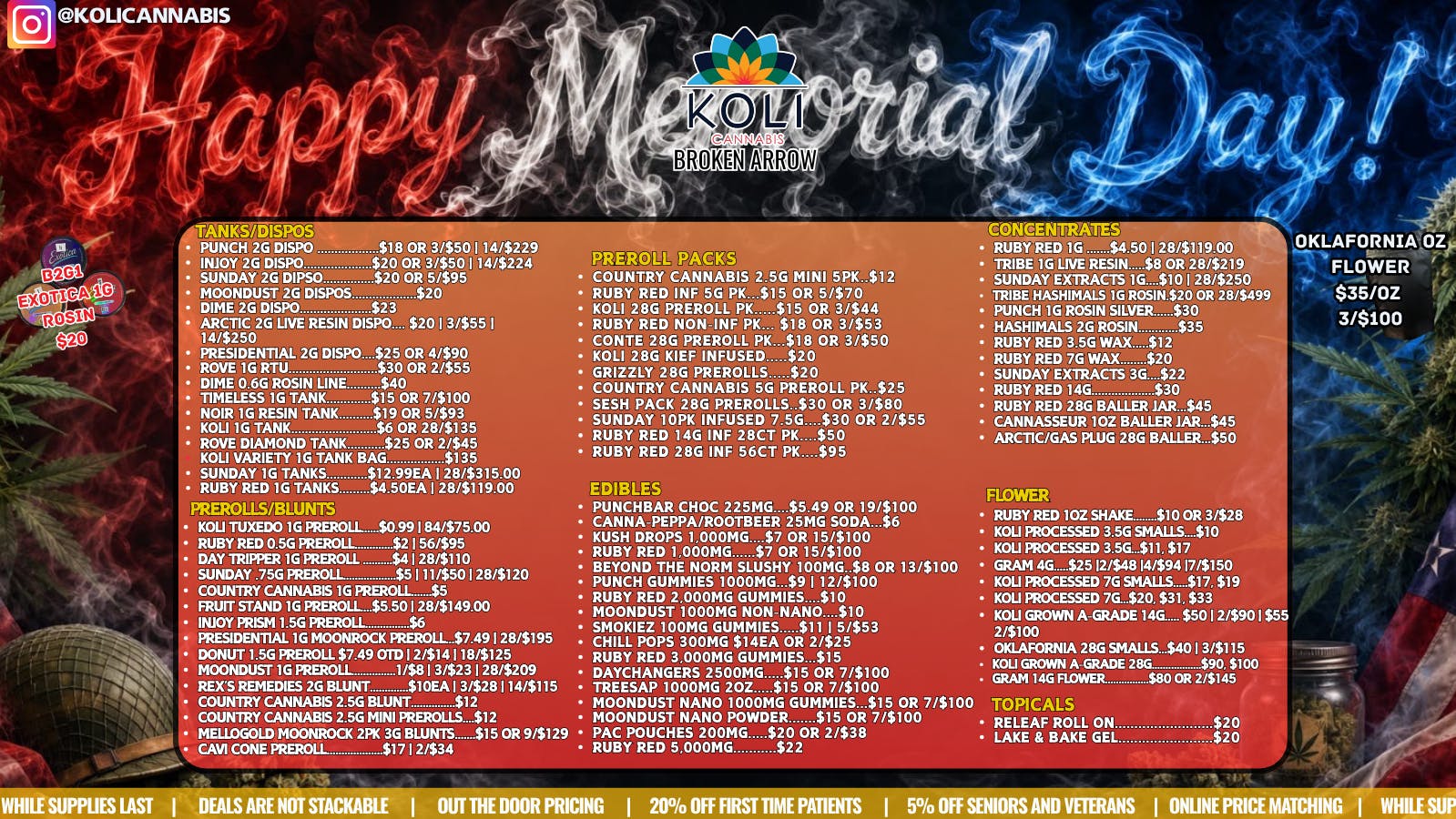 Koli Cannabis - Broken Arrow Happy Memorial Day From Koli!