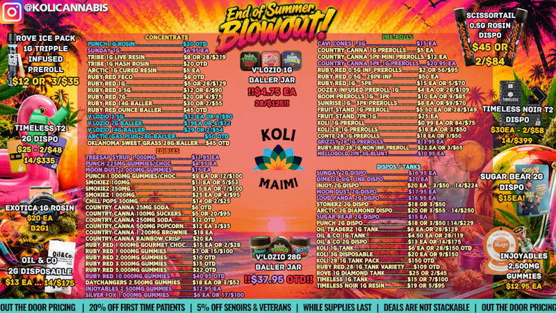 Koli Cannabis - Miami - Drive Thru END OF SUMMER BLOWOUT SALE!