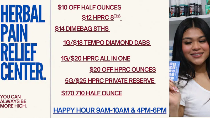 Herbal Pain Relief Center $12 HPRC 8THS , $10 OFF HALF OZ