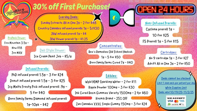 Hamiltons Bud & Bloom - 24/7 & Drive Thru! Deals Valid 10/19/25-11/2/25