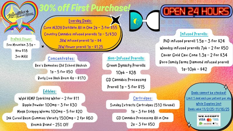 Hamiltons Bud & Bloom - 24/7 & Drive Thru! Deals Valid 11/2/25-11/16/25