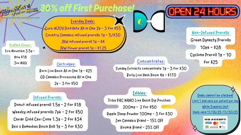 Hamiltons Bud & Bloom - 24/7 & Drive Thru! Deals Valid 11/16/25-11/30/25