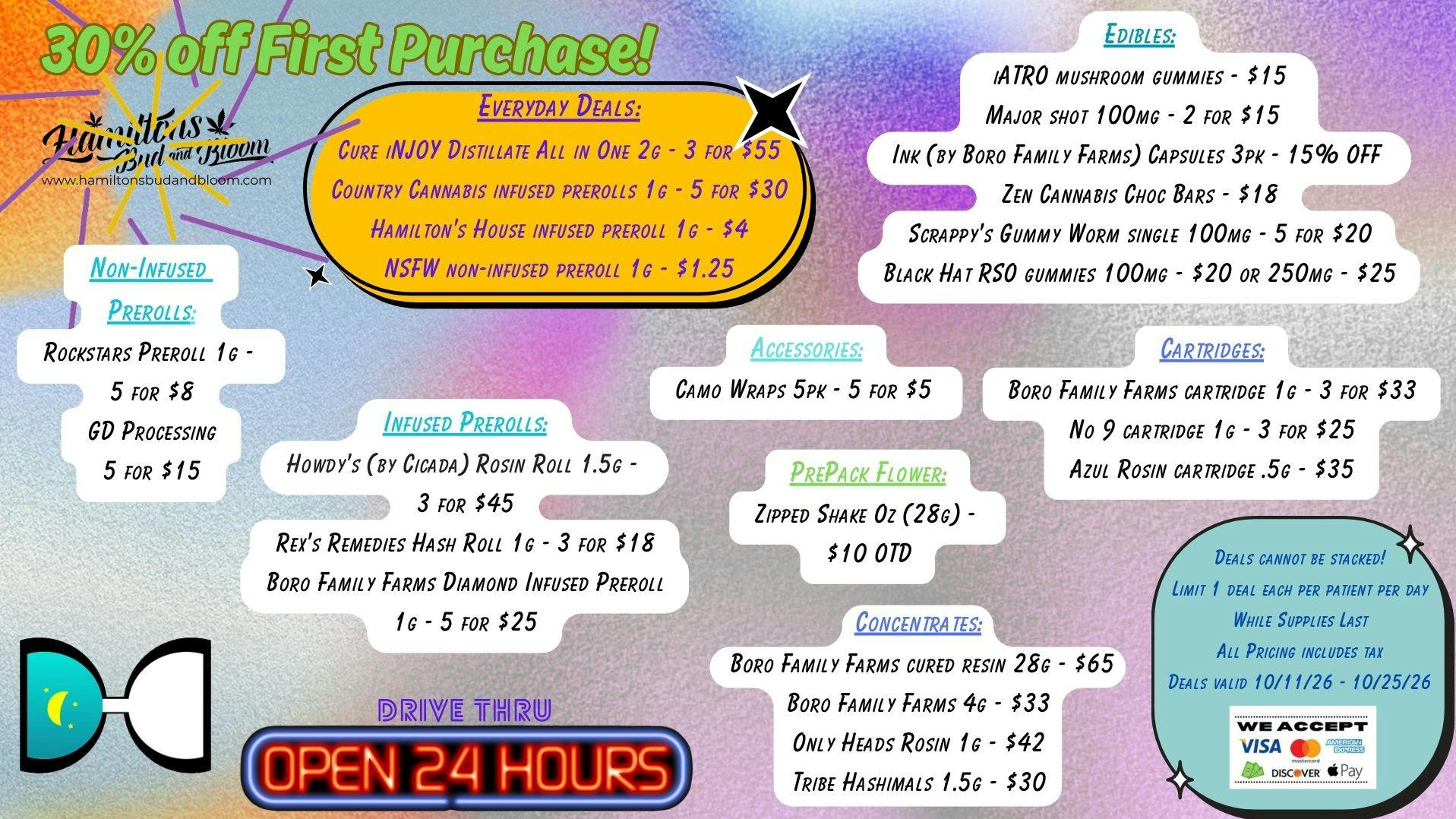 Hamiltons Bud & Bloom - 24/7 & Drive Thru! Deals Valid 10/11/25-10/25/2026