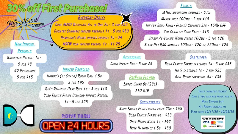 Hamiltons Bud & Bloom - 24/7 & Drive Thru! Deals Valid 10/11/25-10/25/2026