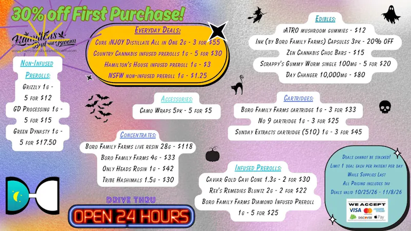 Hamiltons Bud & Bloom - 24/7 & Drive Thru! Deals Valid 10/25/2026-11/08/2026
