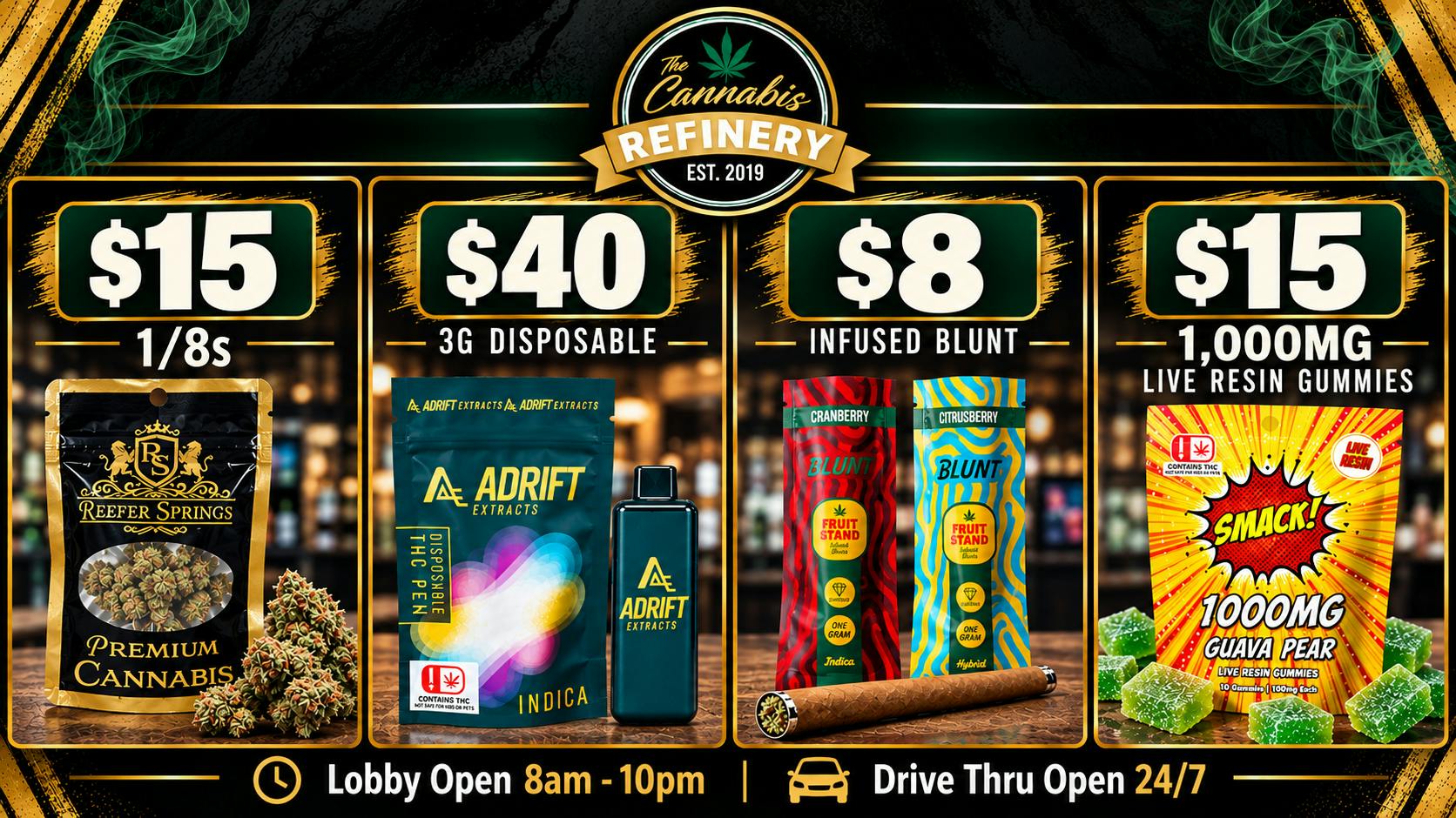 The Cannabis Refinery - Edmond 24/7 Drive Thru 30% OFF FTP🔥Oz Deals🔥Flower and Rosin deals🔥