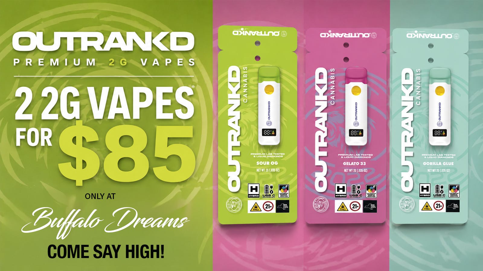 Buffalo Dreams Outrankd - (2) 2g vapes for $85