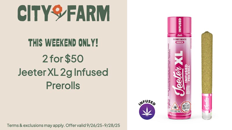 City Farm by Silver Therapeutics - Roslindale 2 for $50 Jeeter XL 2g Infused Prerolls