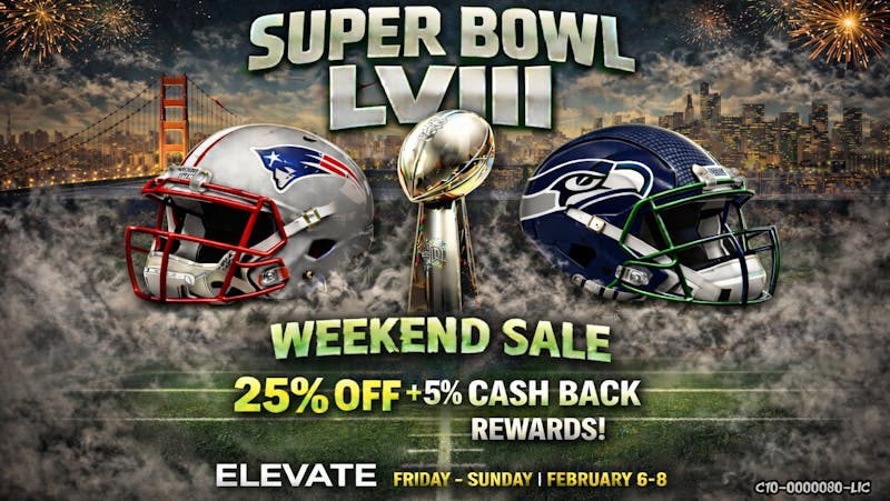 Elevate Lompoc 25% Off +5% Cash Back Rewards! Super Bowl Weekend!