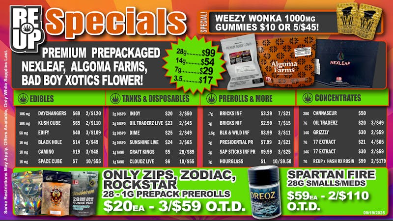 RE-UP Cannabis Dispensary - Broken Arrow ✨OnlyZips Premium 28-1G PRs • 3 for $59🔥