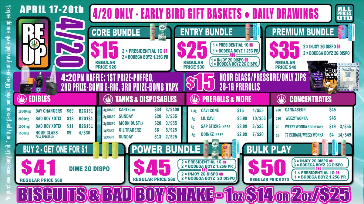 RE-UP Cannabis Dispensary 1oz/28 Pre-Rolls for 1¢ • New Patients Only !🔥💨
