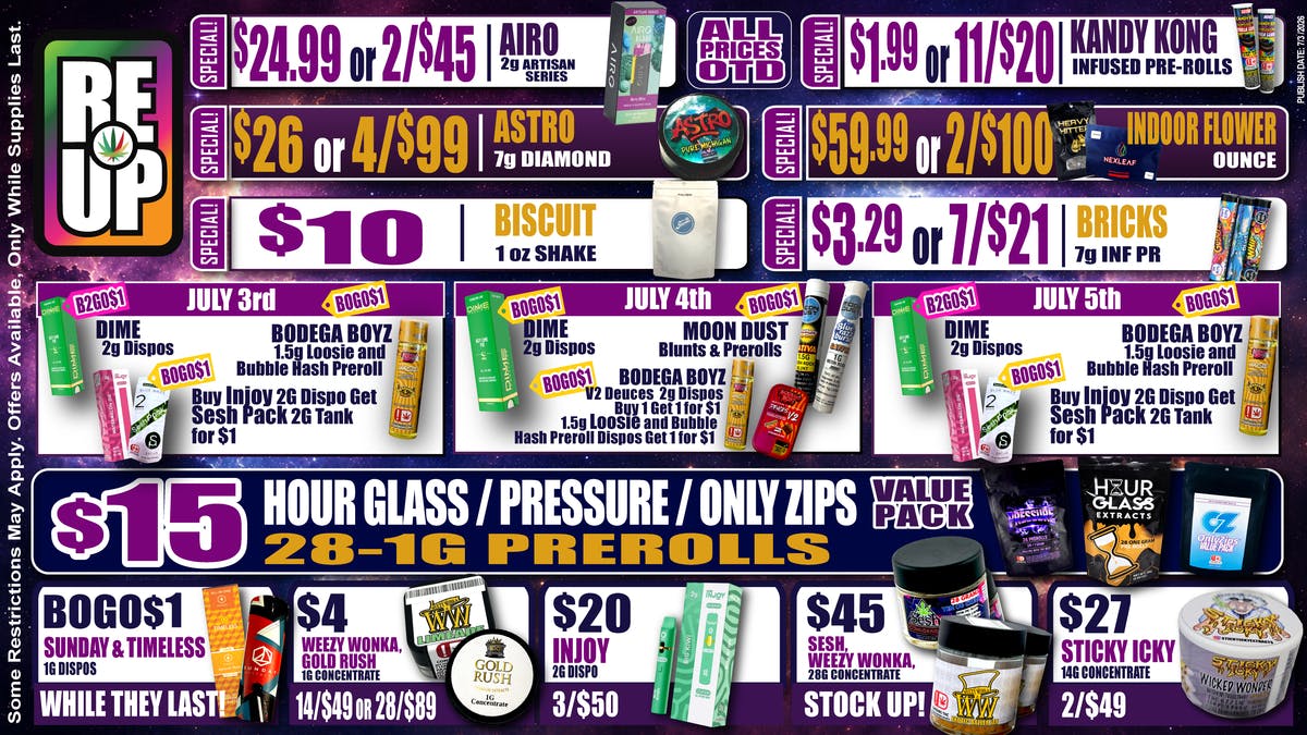 RE-UP Cannabis Dispensary 💥Sunday & Timeless 1G Dispos BOGO$1!!!💥