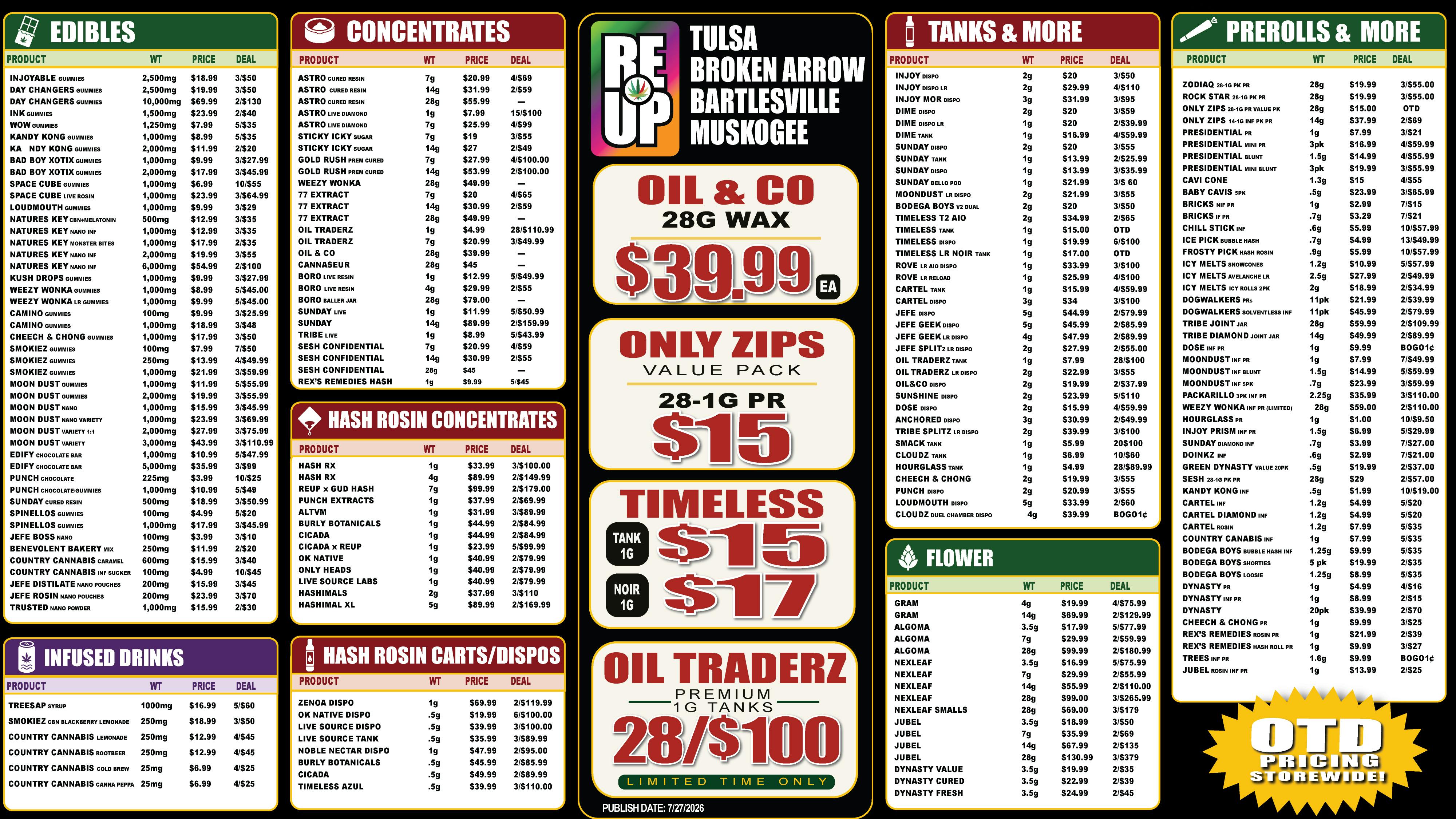 RE-UP Dispensary Muskogee OILTRADERZ 1G TANK 28/$100 - ONLYZIPS 28-1G PR $15