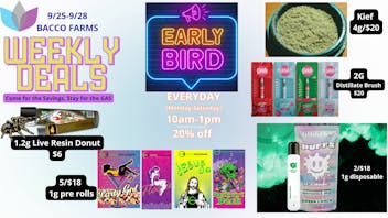 Bacco Farms Delivery Deals for 9/25-9/28