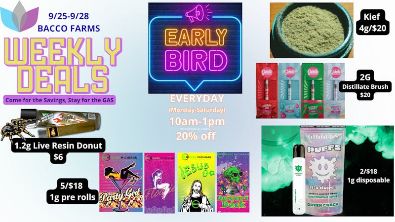 Bacco Farms Deals for 9/25-9/28