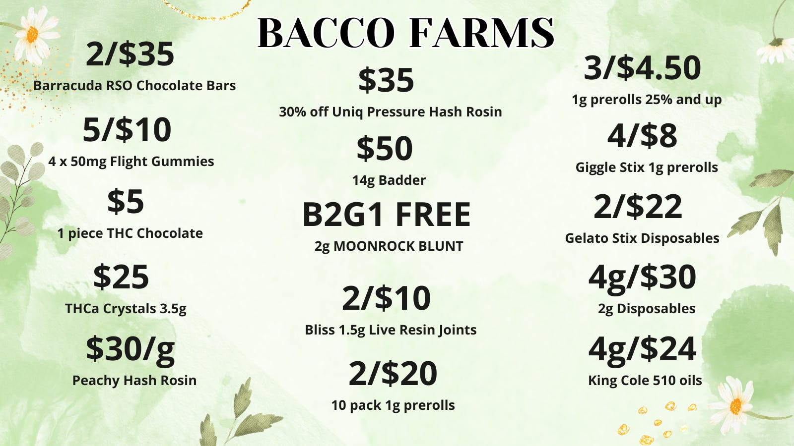 Bacco Farms Delivery Deals At Bacco Farms